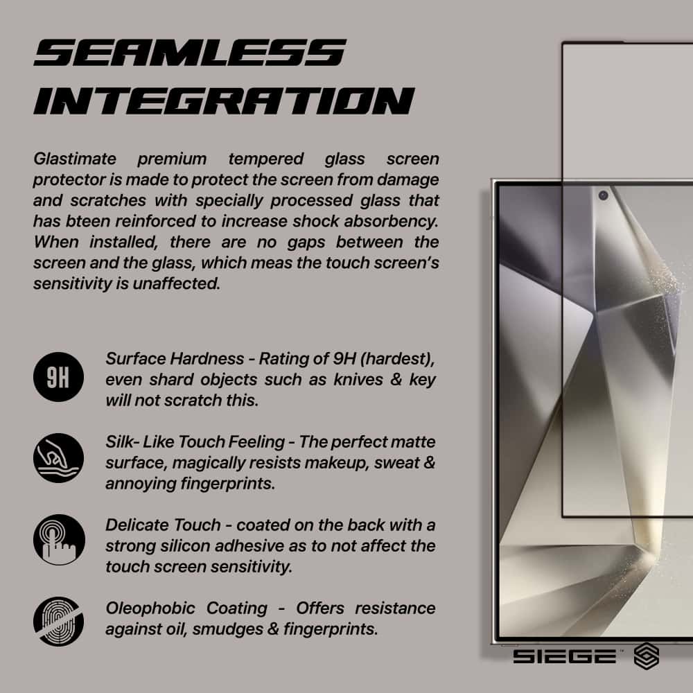 SIEGE GLASTIMATE FULL COVERAGE(ANTI-GLARE MATTE)PREMIUM TEMPERED GLASS SCREEN PROTECTION For Samsung Galaxy S24 Series