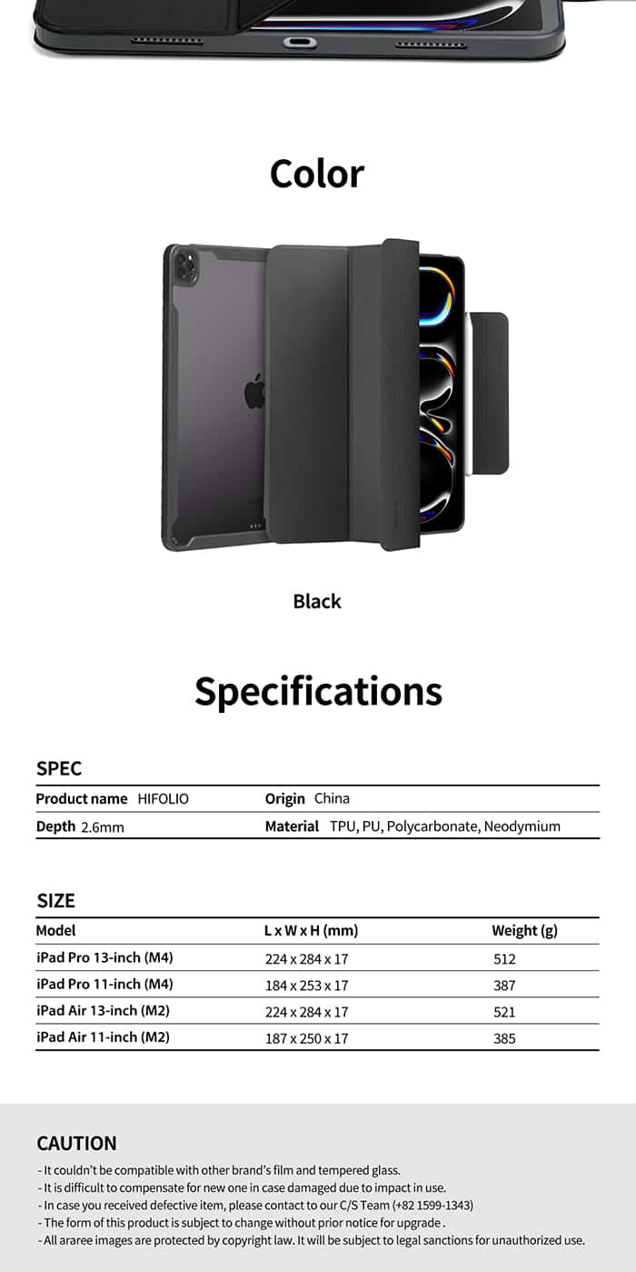 Araree HIFOLIO for iPad Pro / iPad Air 11 / 13 inch (M4 / M2)