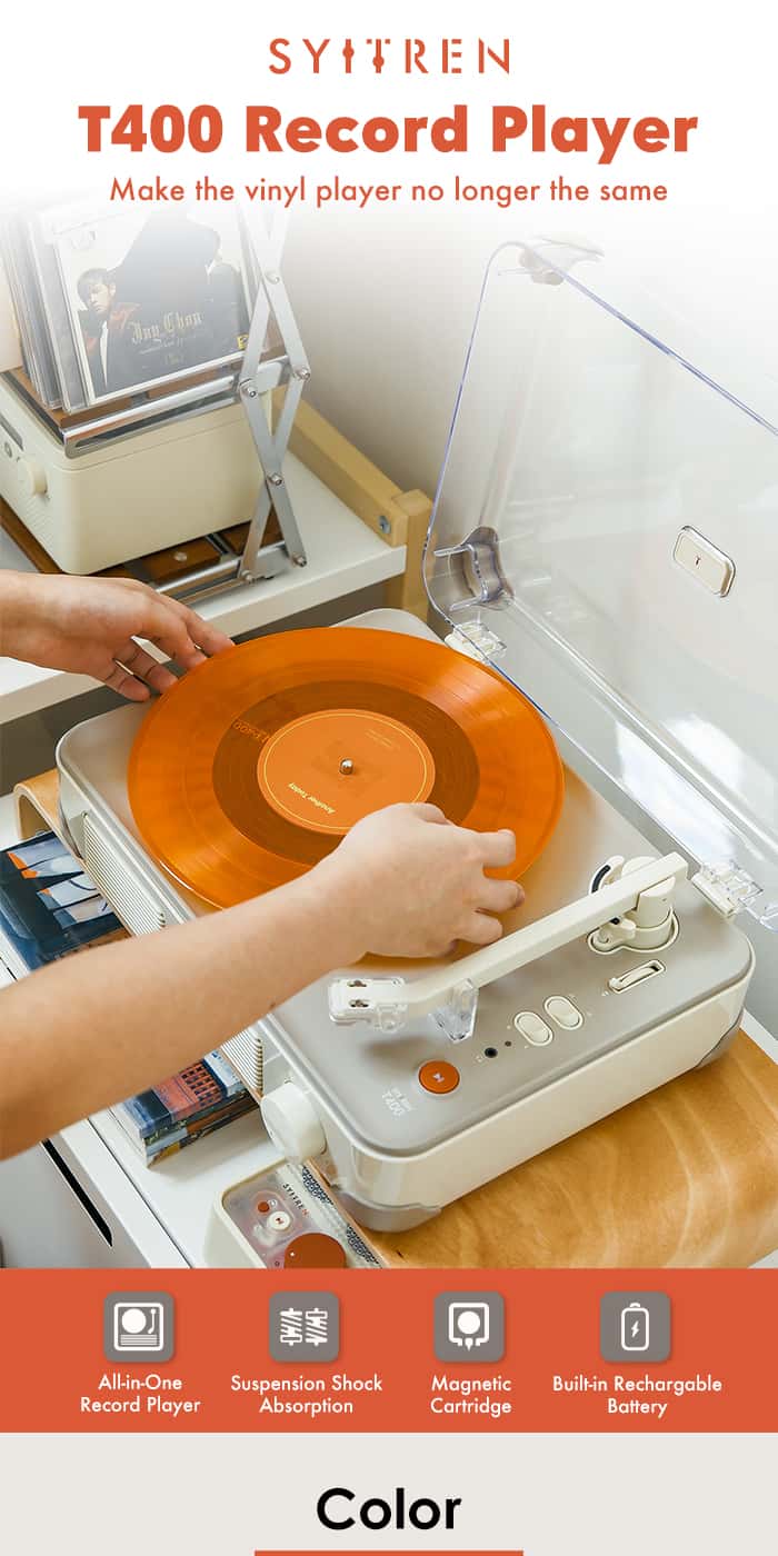 SYITREN T400 RECORD PLAYER with All-in-One Record & Bulit-in Re-chargable Battery Vinyl Record Player