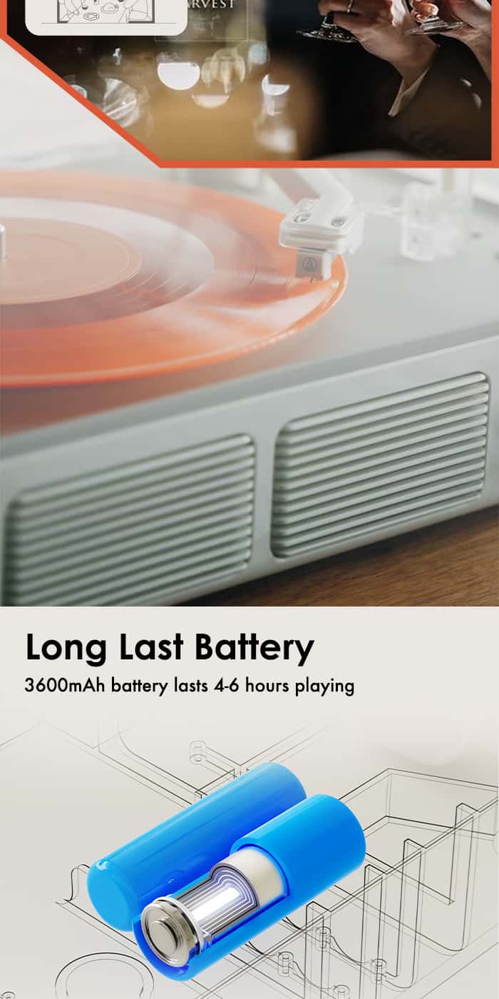 SYITREN T400 RECORD PLAYER with All-in-One Record & Bulit-in Re-chargable Battery Vinyl Record Player
