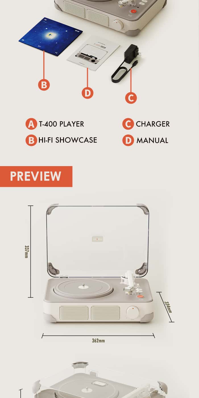 SYITREN T400 RECORD PLAYER with All-in-One Record & Bulit-in Re-chargable Battery Vinyl Record Player