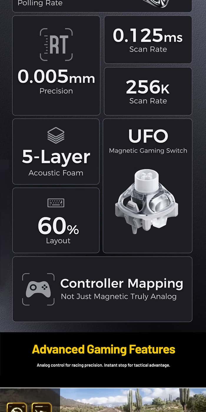Gravastar V60 Pro 60% Hall Effect Magnetic Switch Gaming Keyboard – Silver Frost