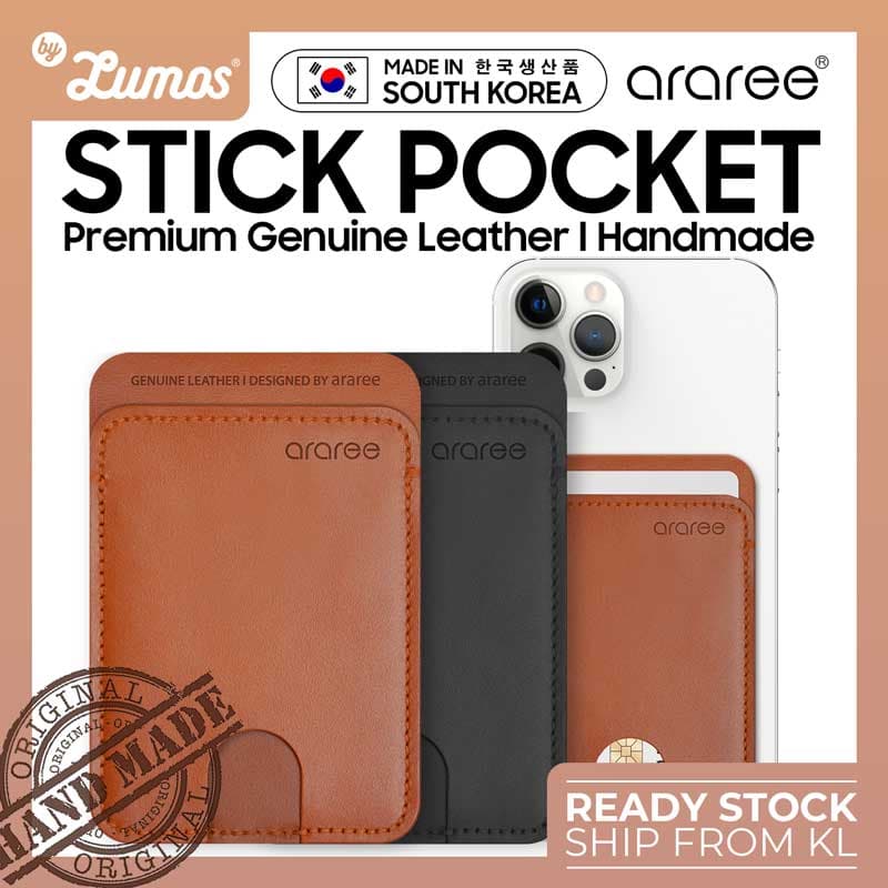 Araree Stick Pocket Premium Handmade Leather Card Storage Universal For Smartphone – Black