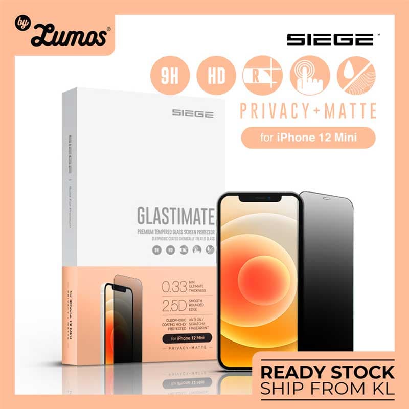 SIEGE GLASTIMATE APPLE iPhone 12 MINI 2.5D FULL COVERAGE ( PRIVACY-MATTE ) PREMIUM TEMPERED GLASS SCREEN PROTECTION