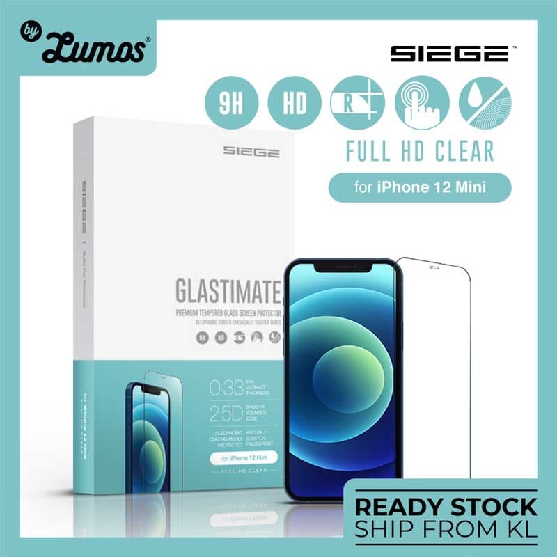 SIEGE GLASTIMATE APPLE iPhone 12 MINI 2.5D FULL COVERAGE HD (CLEAR) PREMIUM TEMPERED GLASS SCREEN PROTECTION