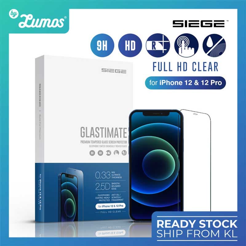 SIEGE GLASTIMATE APPLE iPhone 12 / 12 PRO 2.5D FULL COVERAGE HD (CLEAR ) PREMIUM TEMPERED GLASS SCREEN PROTECTION