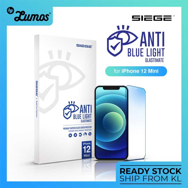 SIEGE GLASTIMATE APPLE iPhone 12 MINI ANTI-BLUE LIGHT FULL COVERAGE PREMIUM TEMPERED GLASS SCREEN PROTECTION