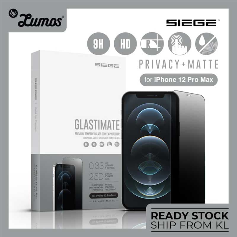 SIEGE GLASTIMATE APPLE iPhone 12 PRO MAX 2.5D ( PRIVACY-MATTE ) PREMIUM TEMPERED GLASS SCREEN PROTECTION