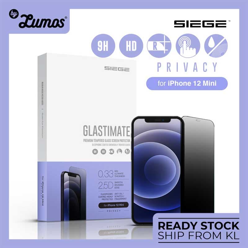 SIEGE GLASTIMATE APPLE iPhone 12 MINI 2.5D FULL COVERAGE ( PRIVACY ) PREMIUM TEMPERED GLASS SCREEN PROTECTION