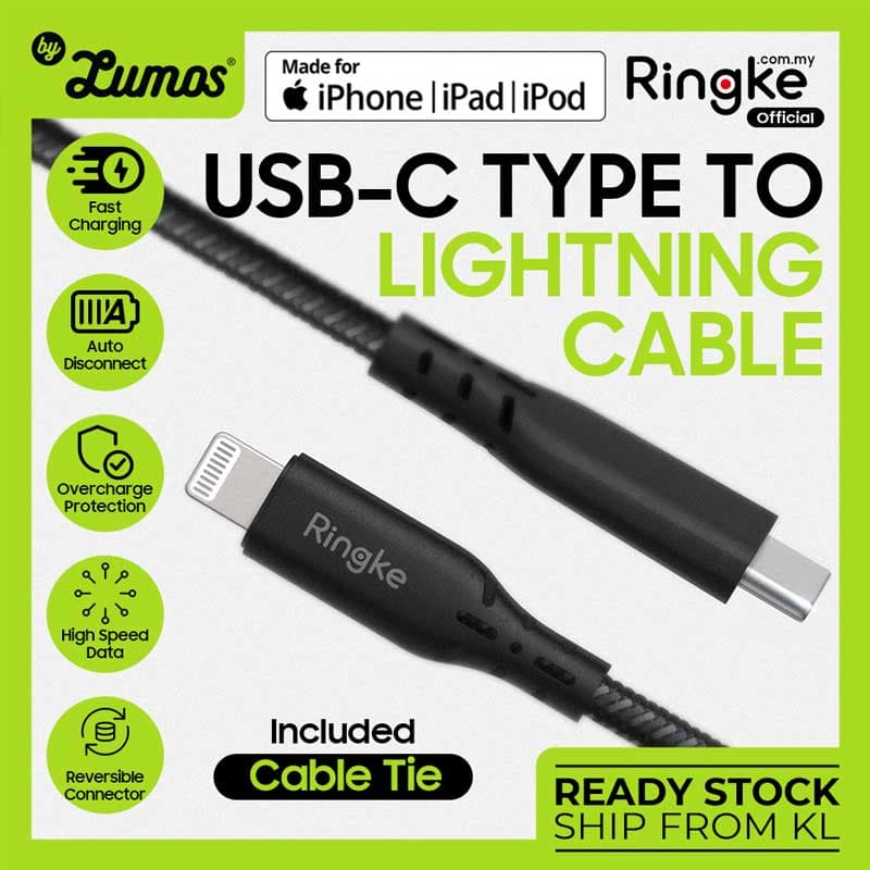 RINGKE USB-C TYPE TO LIGHTNING CABLE, 4ft 120cm 1.2m Sync Cord Compatible with i-Phone i-Pad & i-Pod