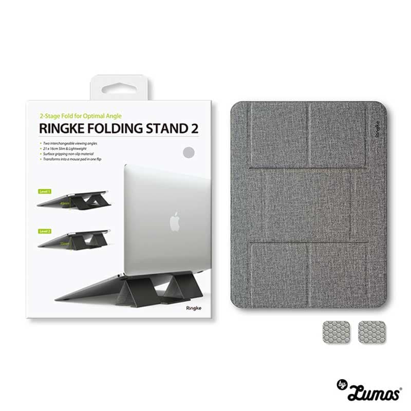 RINGKE INVISIBLE PORTABLE FOLDING STAND 2 for Laptops & Tablet Pcs 2-Stage Fold for Optimal Angle for iPad MacBook etc – Gray