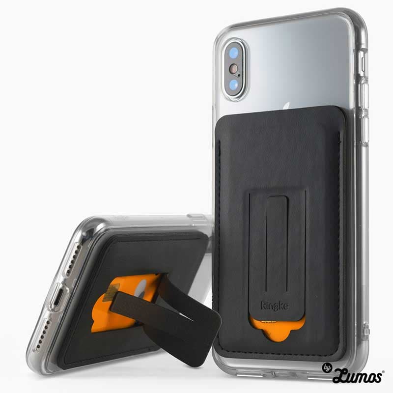 RINGKE MULTI CARD HOLDER CARD STORAGE [3-IN-1] for Smartphones Adhesive Stick On Magnetic Phone Stand Holder – Black