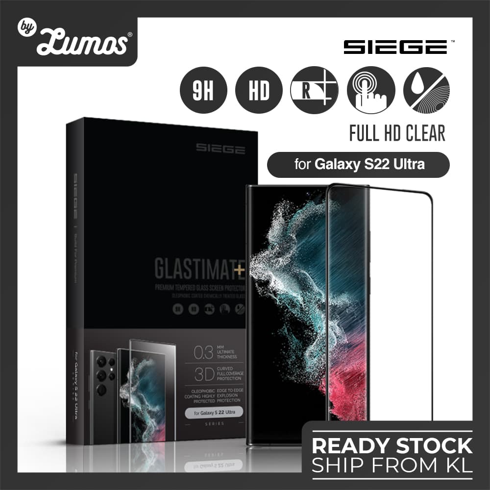 SIEGE GLASTIMATE Samsung Galaxy S22 Ultra Clear Full Coverage Protection Tempered Glass Screen Protector – S22 Ultra