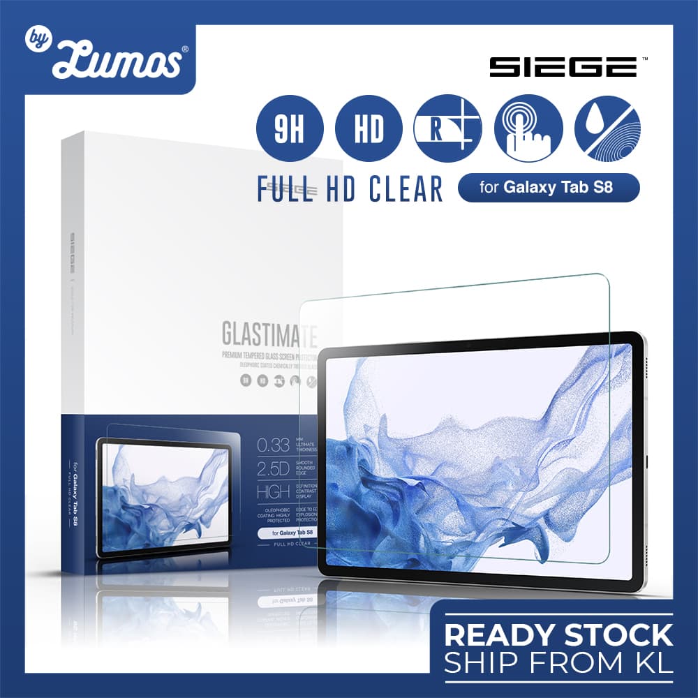 SIEGE GLASTIMATE (Clear) Samsung Galaxy Tab S7 & S8 Premium Tempered Glass – Tab S8