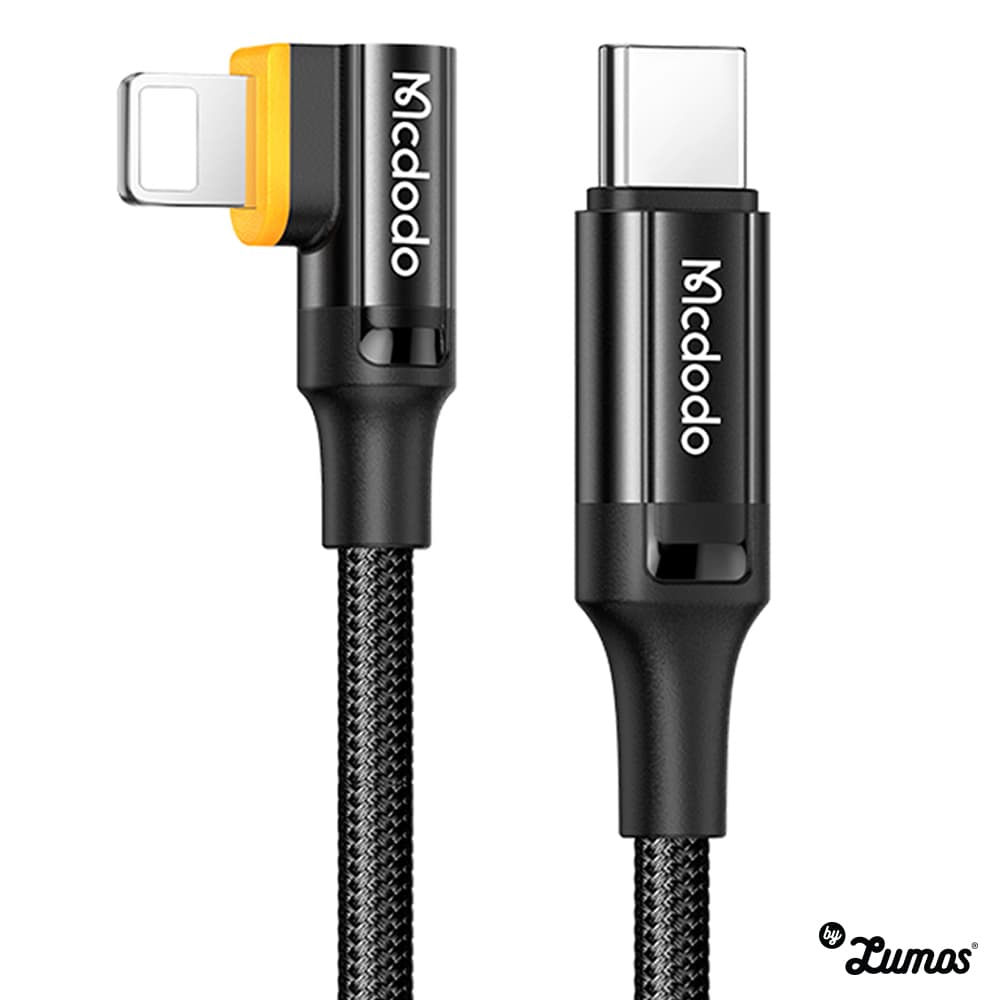 MCDODO CA-126 Auto Power Off Elbow PD Type-C To Lightning 36W Data Cable 1.2M / 2M – Black / 1 2m