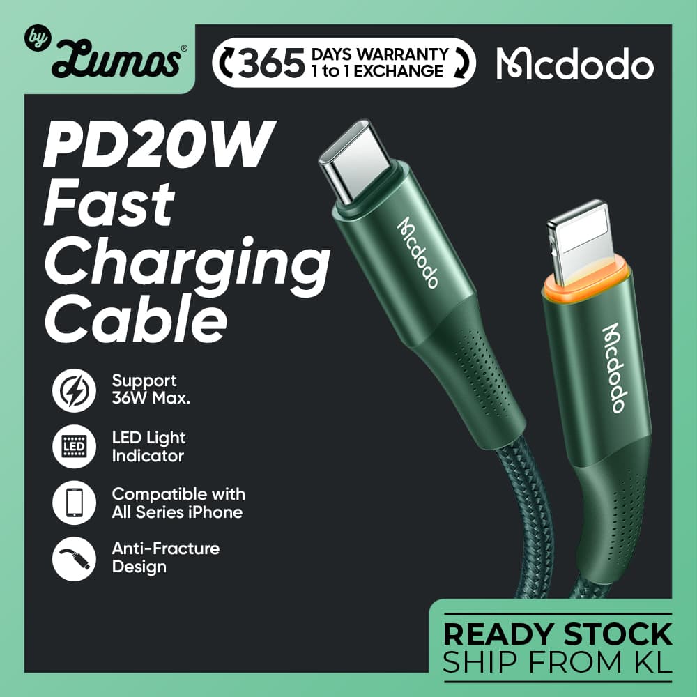 MCDODO CA-996 36W 20W Fast Charging Cable Smart With Led Light Type C To iPhone Braided USB Charging Cable