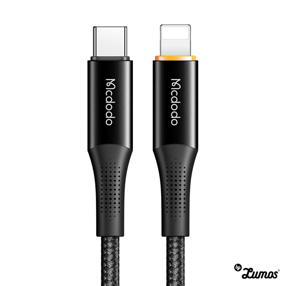 MCDODO CA-996 36W 20W Fast Charging Cable Smart With Led Light Type C To iPhone Braided USB Charging Cable – Black / 1 2m