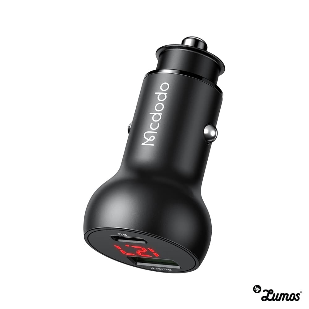 MCDODO CC-7030 45W Fast Car Charge For Dual Ports Pd+Qc USB Car Charger With Digital Display – Black