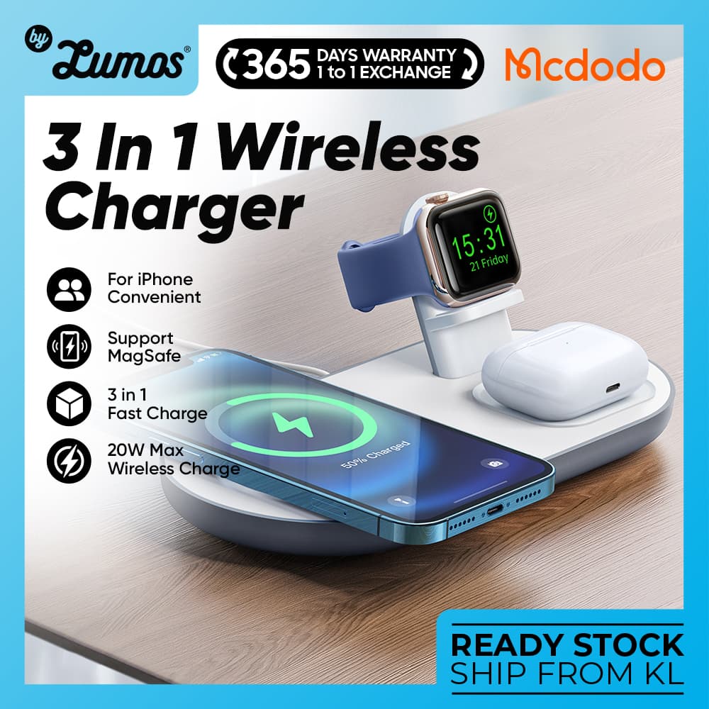 MCDODO CH-706 Wireless Charger 3 in 1 Wireless Charging Fast Charger Magsafe Compatible With iPhone Apple Watch Airpods