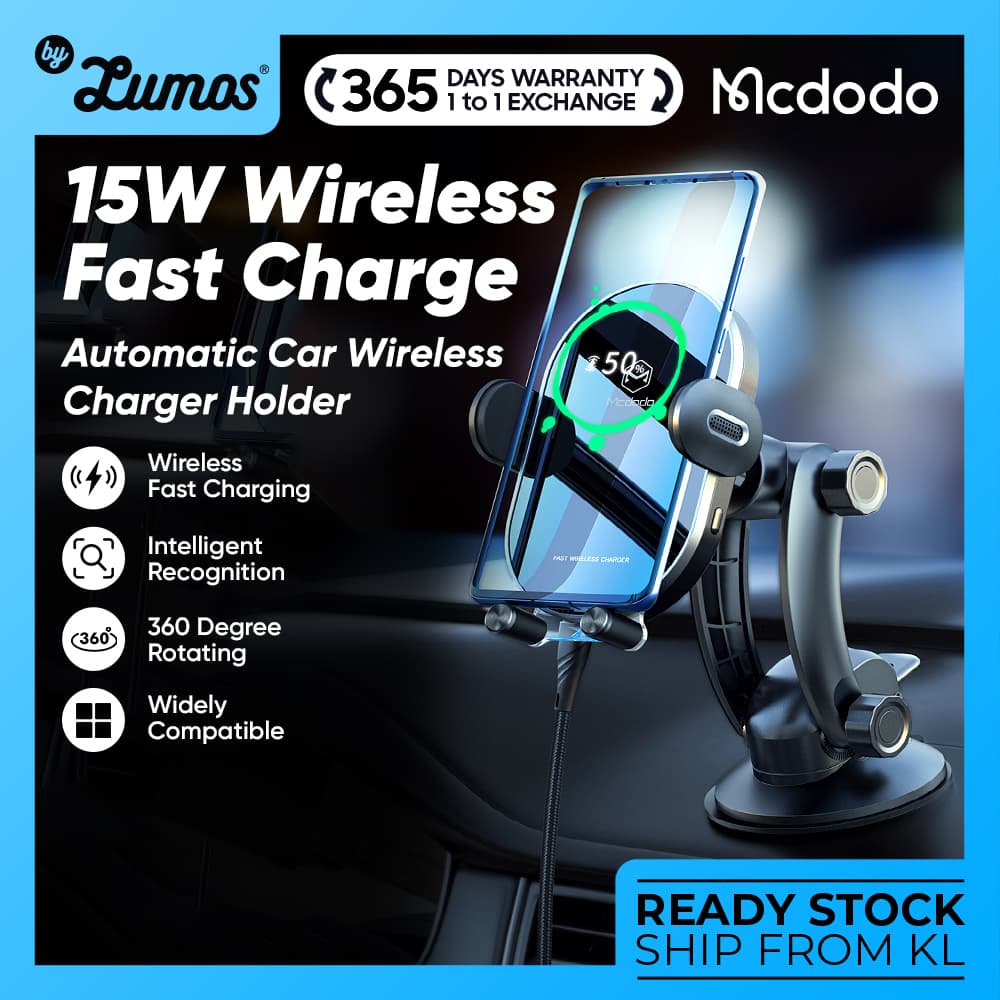 MCDODO CH-7620 Intelligent Reminder With Led Air Mount Stander 2 in 1 Car Phone Holder 15W Wireless Charger