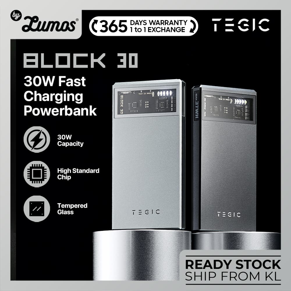 TEGIC BLOCK 30 Fast Charging Power Bank 30W In and Out 10000 mAh Type-C and USB-A Futuristic Design Power Bank