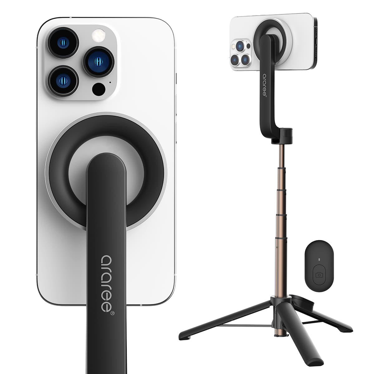 ARAREE MAGFIE POD MAGNETIC SELFIE STICK For Smartphone 69cm Strong Magnet Tripod Bluetooth 5.0 Remote Control – Black