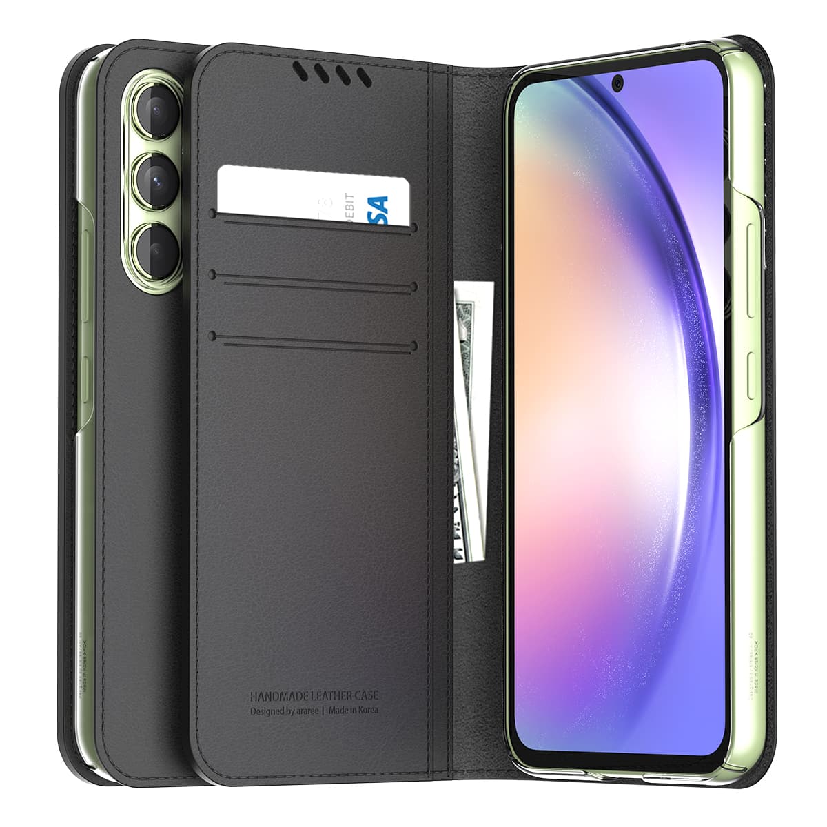 ARAREE MUSTANG DIARY Samsung Galaxy A54 Flip Handmade Practical Card Slots Case – Black