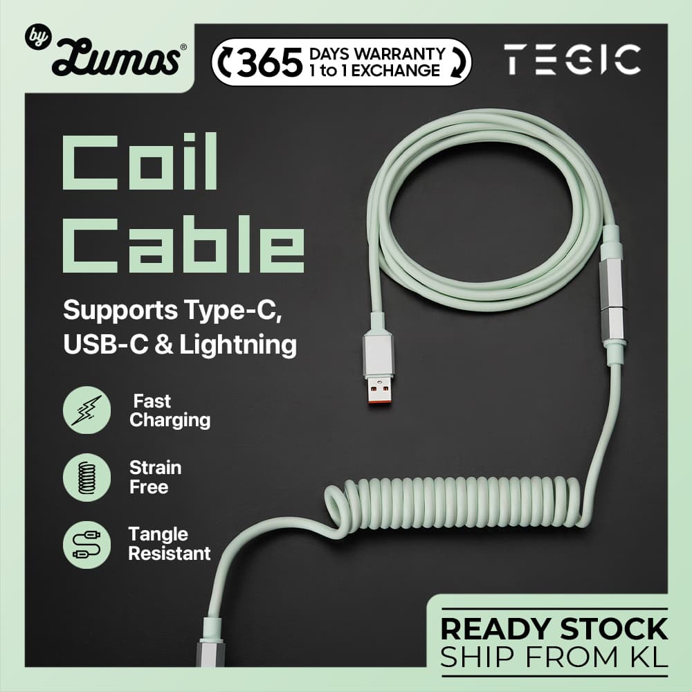 TEGIC COIL USB FAST CHARGING CABLE Fast Charger USB-C To USB-C 100W, USB-C To Lightning 27W, Cable 1.8M Long