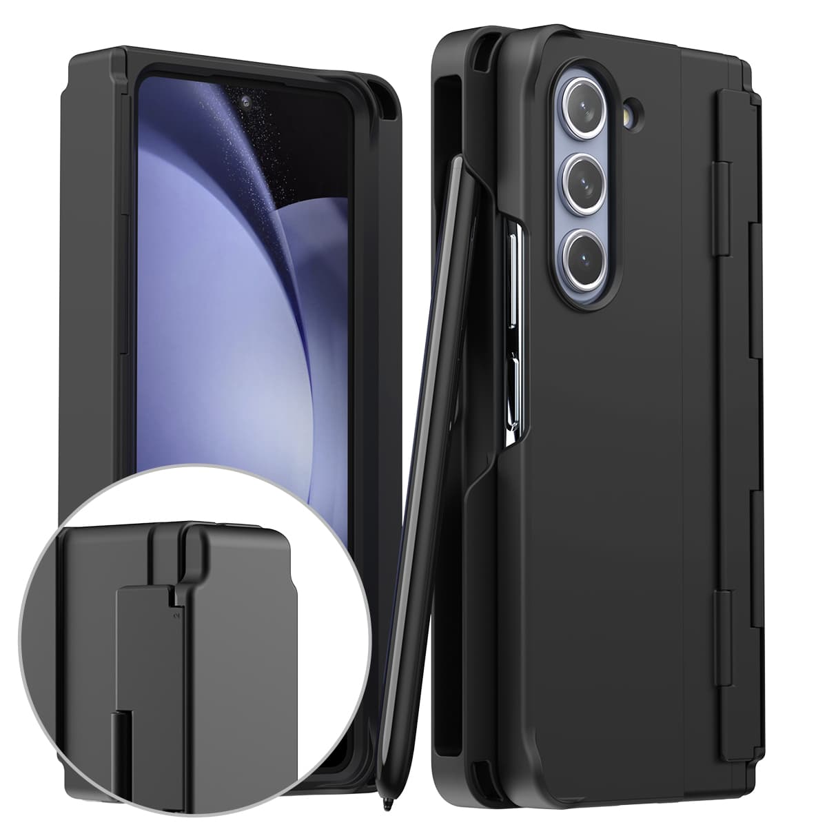 ARAREE NUKIN 360 P SERIES Samsung Galaxy Z Fold 5 Slim Transparent Full Cover S Pen Storage Case – Black
