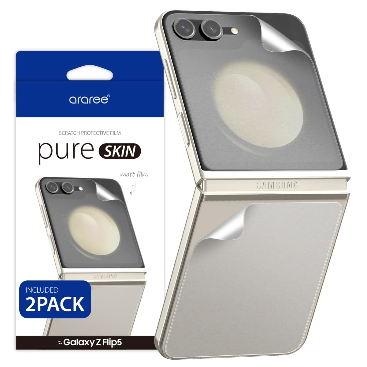 ARAREE PURE SKIN 2PCS (MATT FILM) Samsung Galaxy Z Fold 5 /Z Flip 5 Anti-Fingerprint Tempered Glass – Galaxy Z Flip 5