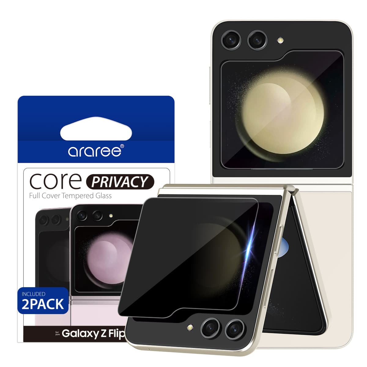 Araree Sub Core Privacy Premium Tempered Glass For Samsung Galaxy Z Fold 5 & Z Flip 5 Screen Protector Anti Scratches – ZFlip 5 Core Privacy