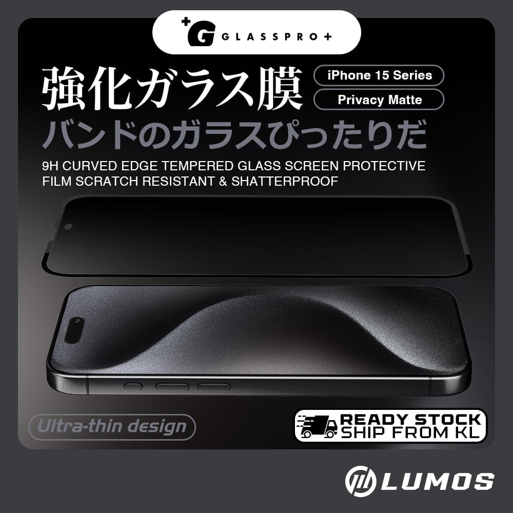 GLASSPRO+ IPHONE 15 SERIES (PRIVACY MATTE) Tempered Glass Screen Protector