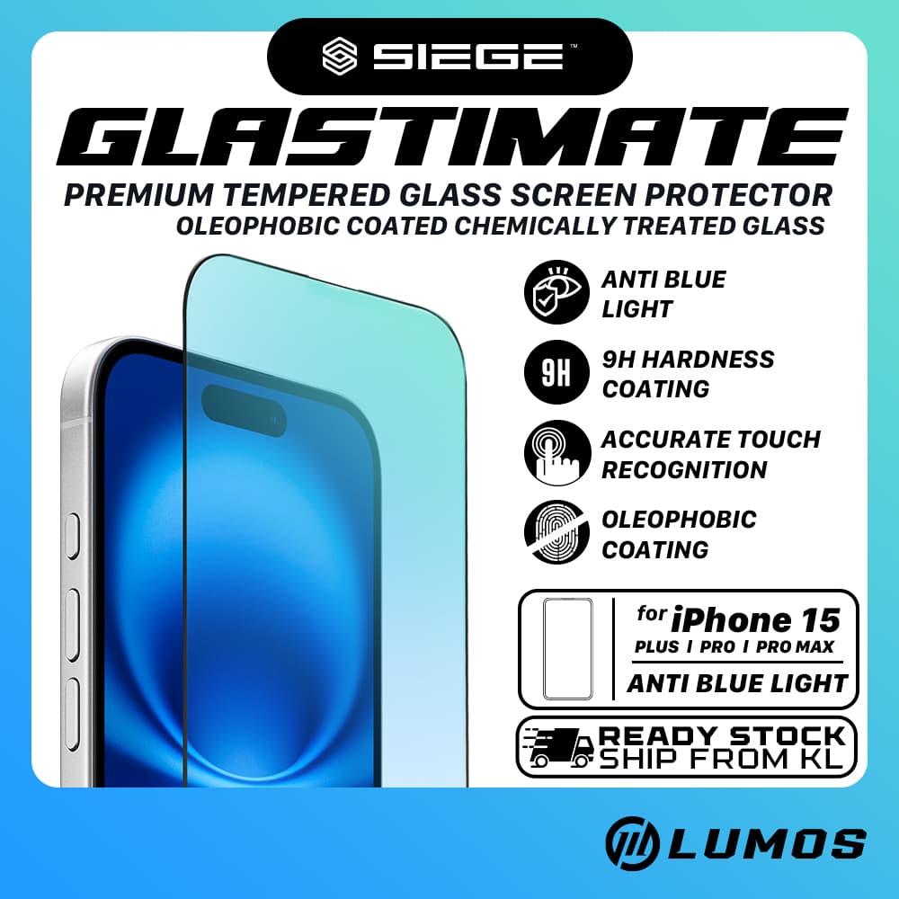 SIEGE GLASTIMATE APPLE IPHONE 15/15 PLUS/15 PRO/15 PRO MAX Anti-Blue Light Full Coverage Premium Tempered Glass Screen Protector