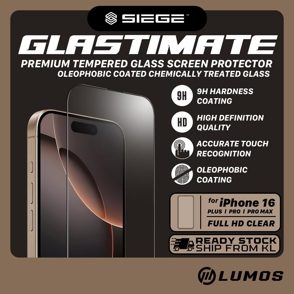 SIEGE GLASTIMATE PREMIUM TEMPERED GLASS SCREEN PROTECTOR for iPhone 16/16 Plus/16 Pro/16 Pro Max