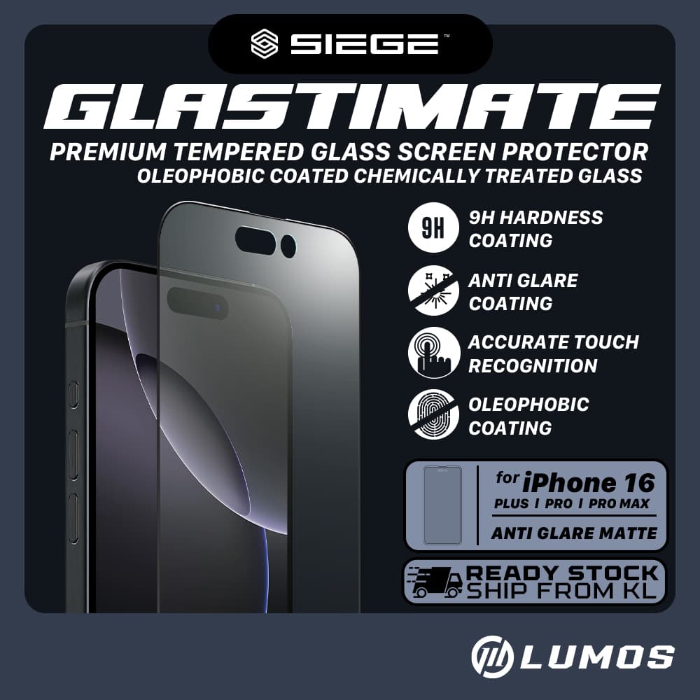 SIEGE GLASTIMATE PREMIUM MATTE TEMPERED GLASS SCREEN PROTECTOR for iPhone 16/16 Plus/16 Pro/16 Pro Max