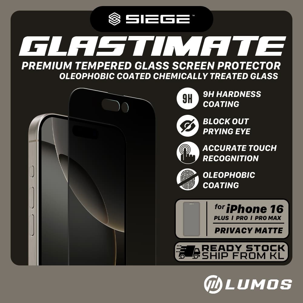 SIEGE GLASTIMATE PREMIUM MATTE PRIVACY TEMPERED GLASS SCREEN PROTECTOR for iPhone 16/16 Plus/16 Pro/16 Pro Max