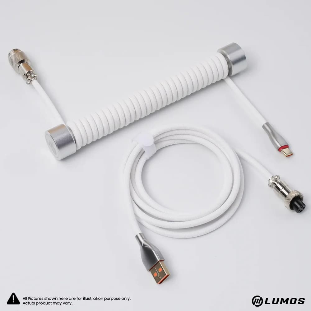 GravaStar Premium Coiled Aviator USB Cable- High-Speed Connectivity and Durable Design – White