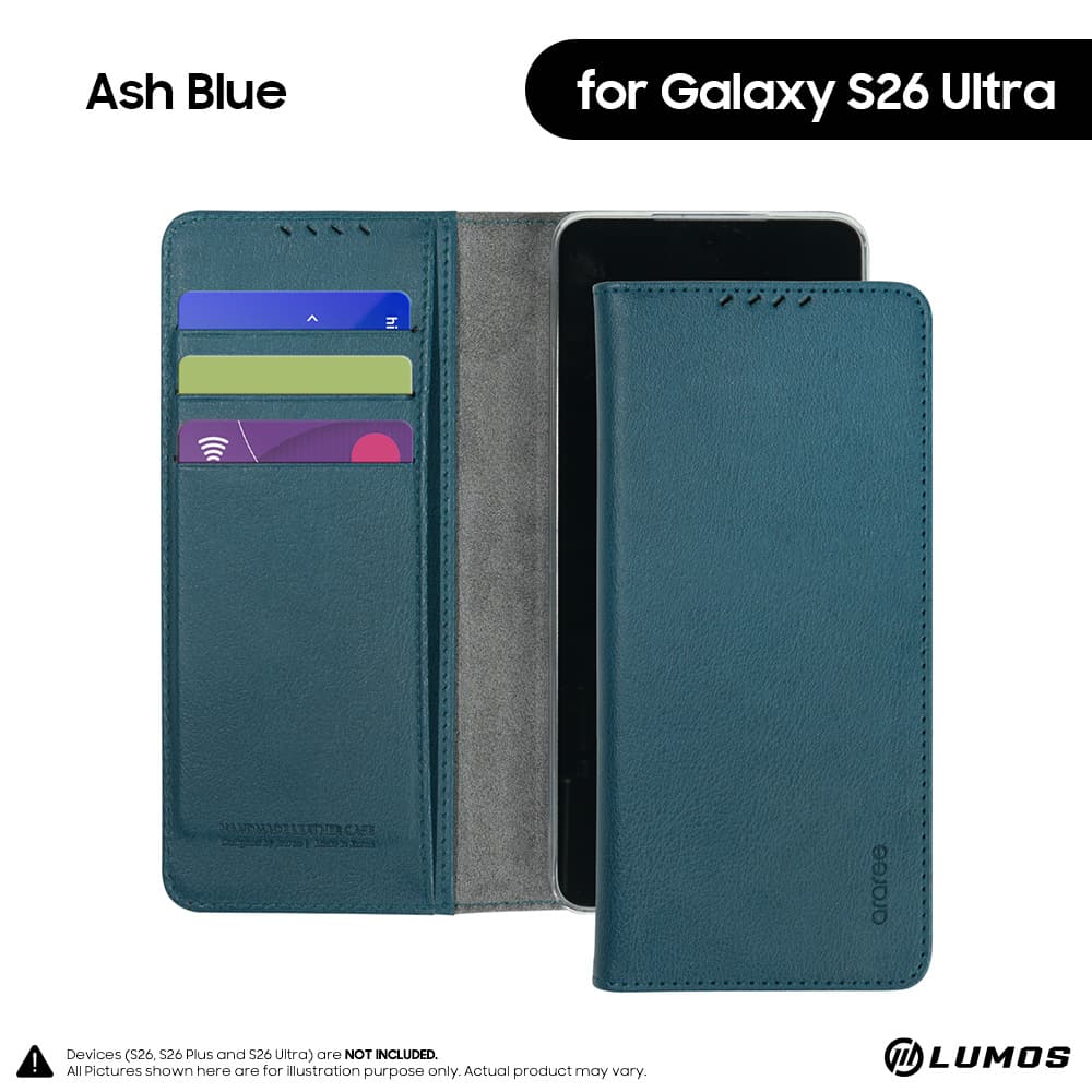 [READY STOCK] Araree Samsung Galaxy S26 / S26 Plus / S26 Ultra Premium Mustang Diary Flip Case – S26 Ultra Ash blue
