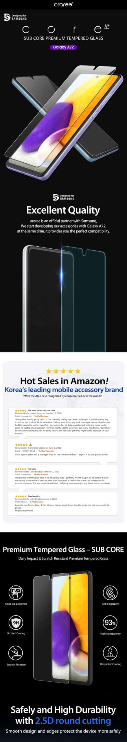 Araree Sub Core Samsung A32 / A52 / A72 Series Premium Tempered Glass