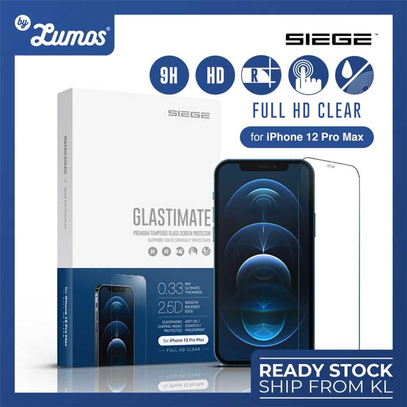 SIEGE GLASTIMATE APPLE iPhone 12 PRO MAX 2.5D FULL COVERAGE HD (CLEAR) PREMIUM TEMPERED GLASS SCREEN PROTECTION