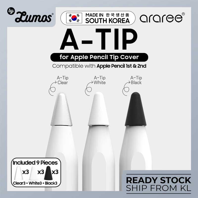 Araree A-TIP Cover Clear, White & Black designed for Apple Pencil 1st& 2nd Gen โ Clear, White & Black