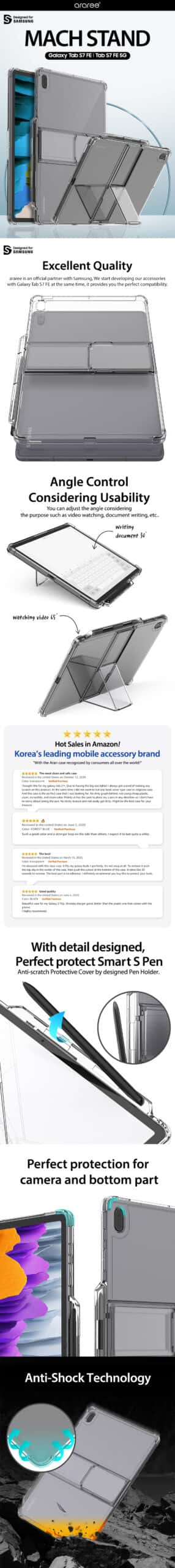 Araree Flexield SP Samsung Galaxy Tab s7+ / S7 FE / S8+ (Mach Stand) Protective Stand Case