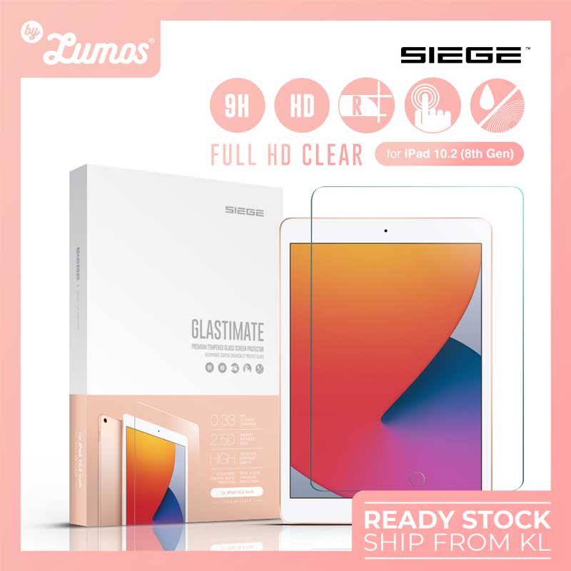 SIEGE GLASTIMATE IPAD 10.2 INCH 2020 ( 8TH GENERATION ) PREMIUM FULL COVERAGE TEMPERED GLASS SCREEN PROTECTOR