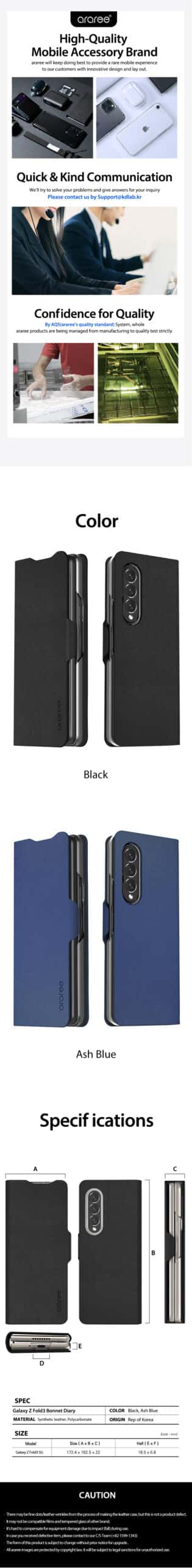 Araree Bonnet Diary Samsung Galaxy Z Fold 3 Case Premium Hand Made Case