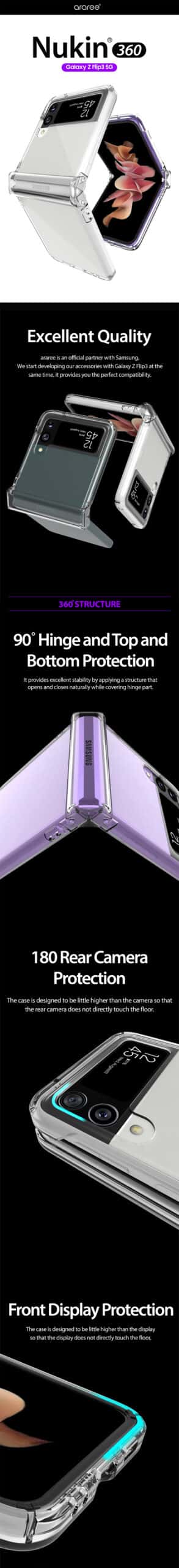 Araree Nukin 360 Series Samsung Galaxy Z Flip 3 Slim Transparent Protective Case