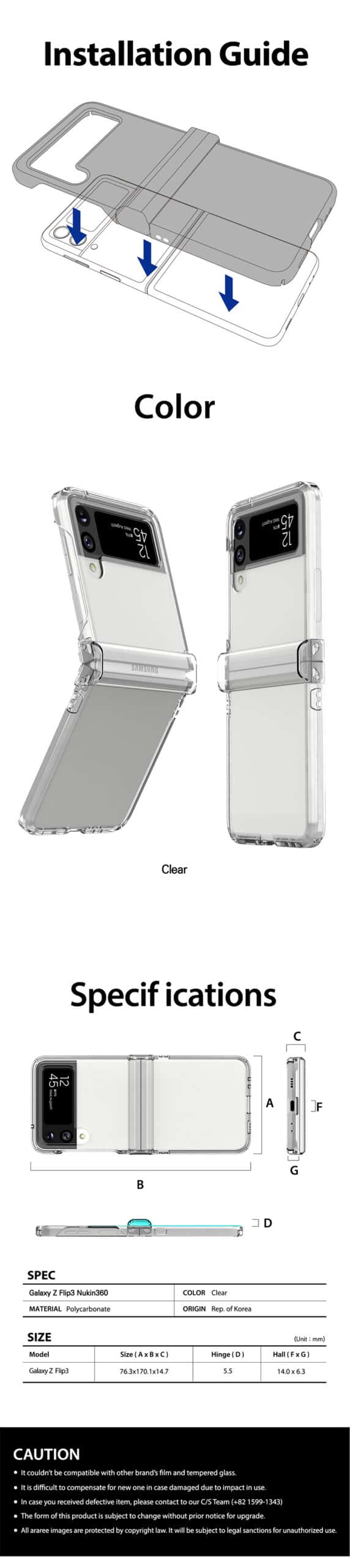 Araree Nukin 360 Series Samsung Galaxy Z Flip 3 Slim Transparent Protective Case