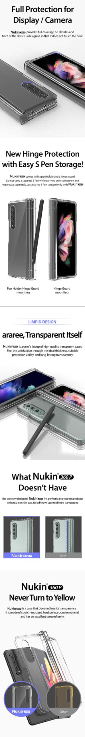 Araree Nukin 360 P Series Samsung Galaxy Z Fold 3 Slim Transparent Protective Case