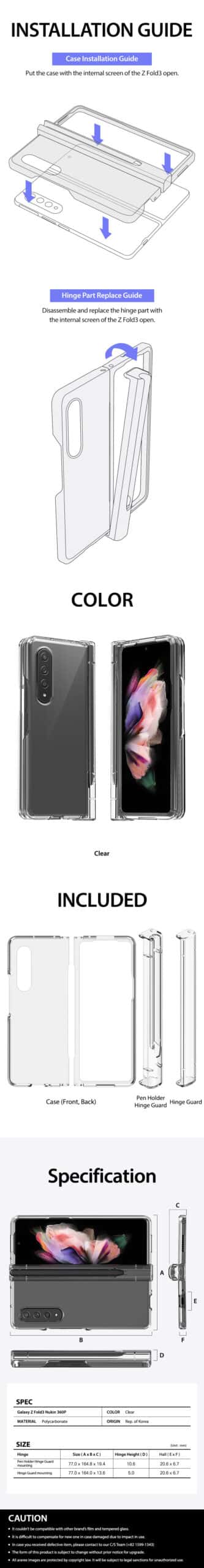 Araree Nukin 360 P Series Samsung Galaxy Z Fold 3 Slim Transparent Protective Case