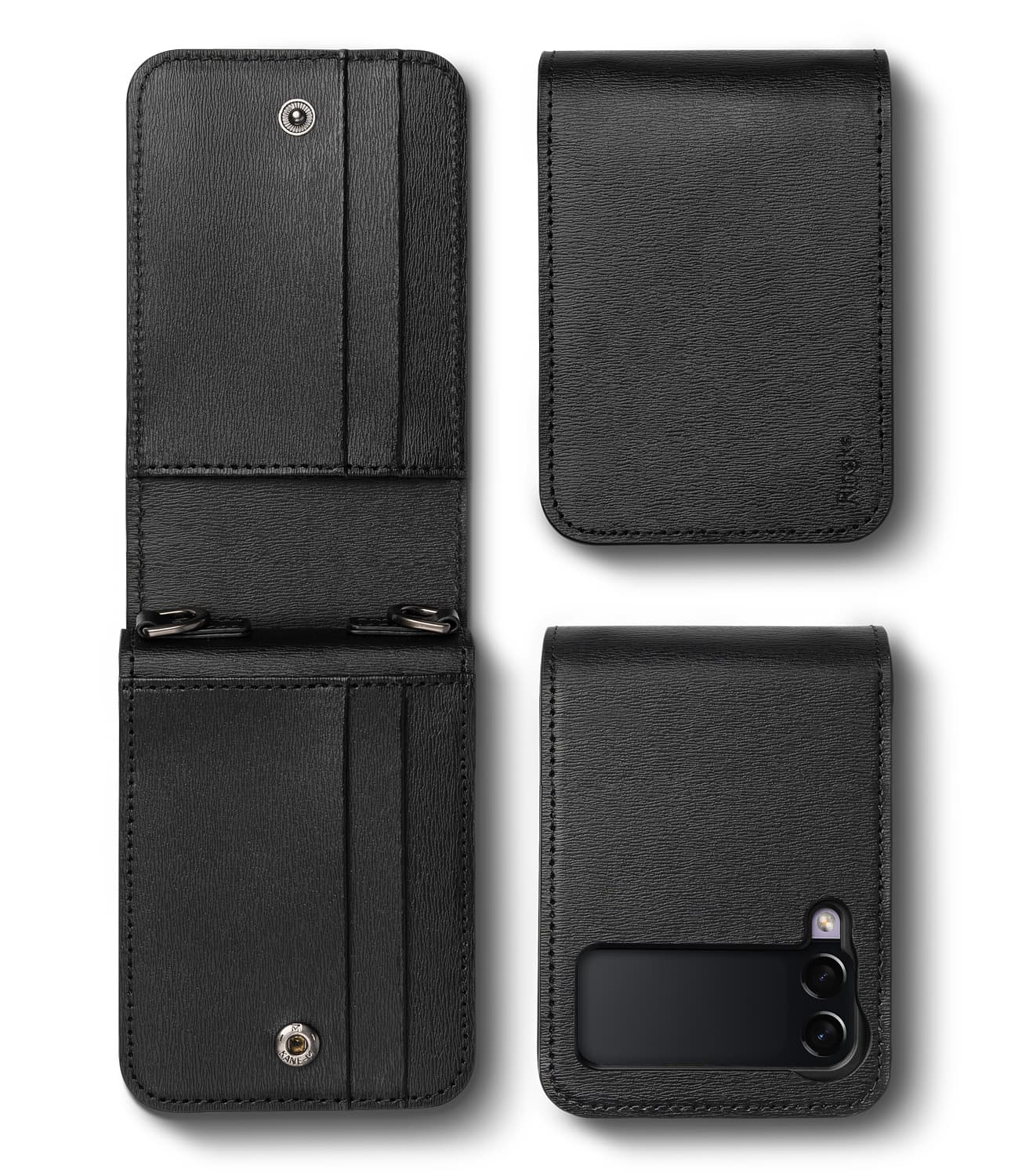 RINGKE FOLIO SIGNATURE WALLET for Samsung Galaxy Z Flip 3 Protective Large Storage Space 4 cards Phone Case β Black β Black