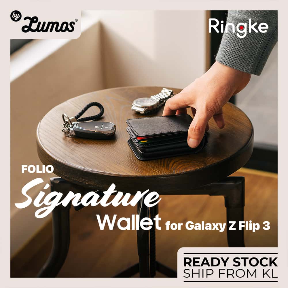 RINGKE FOLIO SIGNATURE WALLET for Samsung Galaxy Z Flip 3 Protective Large Storage Space 4 cards Phone Case β Black